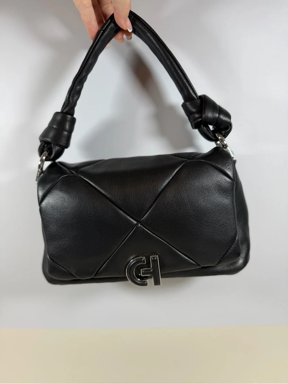 Cole Haan Black Quilted Leather Crossbody Bag with CH Logo